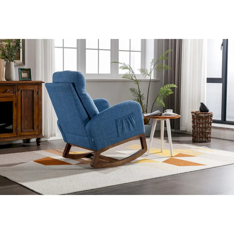 Sedia a dondolo imbottita da 27" con gambe in legno e tasche laterali