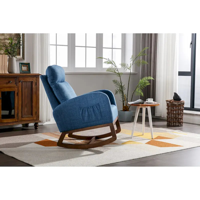 Sedia a dondolo imbottita da 27" con gambe in legno e tasche laterali