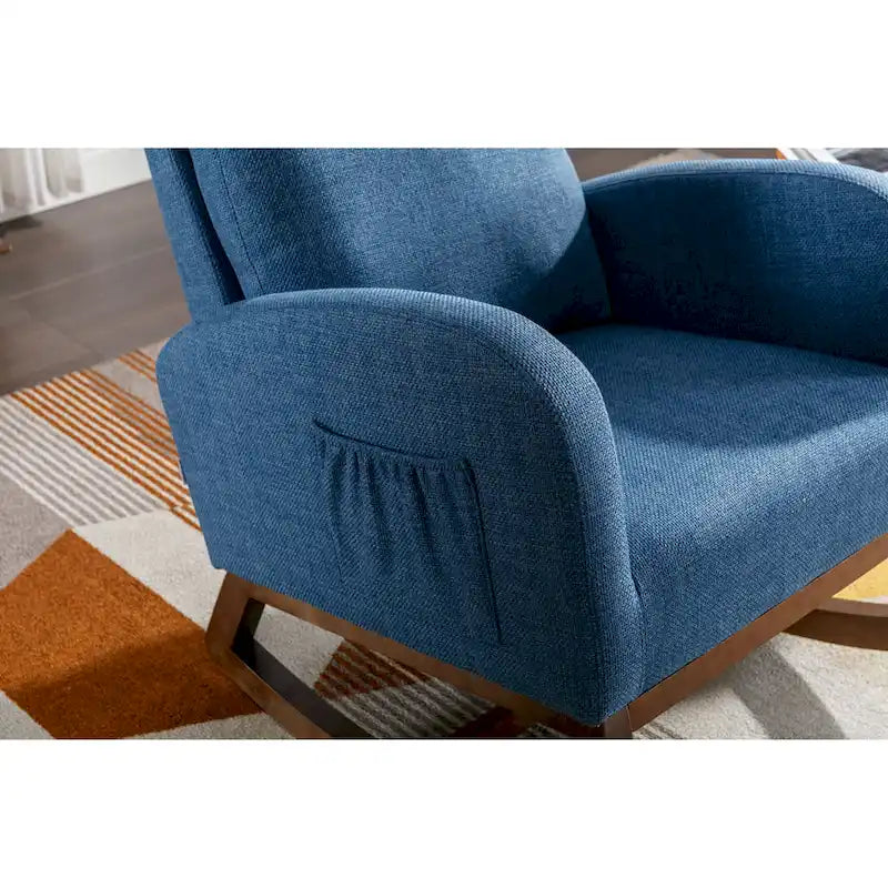 Sedia a dondolo imbottita da 27" con gambe in legno e tasche laterali