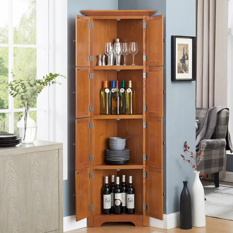 Dispensa angolare da cucina con 8 ante e ripiani regolabili, altezza 183 cm