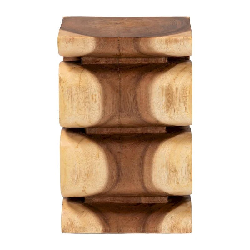 Tavolino Intagliato a Mano in Legno di Suar con Design Scultoreo a Traforo