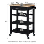 Carrello da Cucina a 4 Ripiani con Tagliere, Cassetto e Portabottiglie