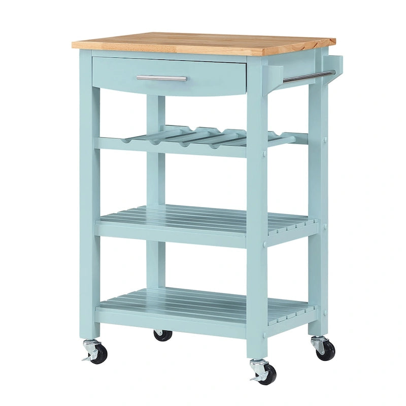 Carrello da Cucina a 4 Ripiani con Tagliere, Cassetto e Portabottiglie
