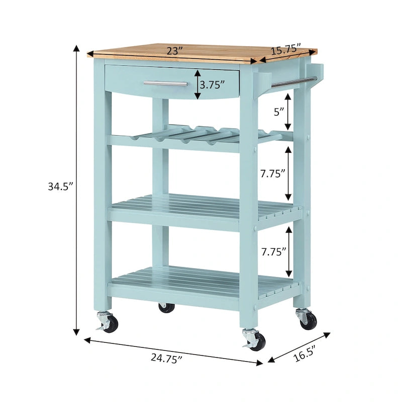 Carrello da Cucina a 4 Ripiani con Tagliere, Cassetto e Portabottiglie
