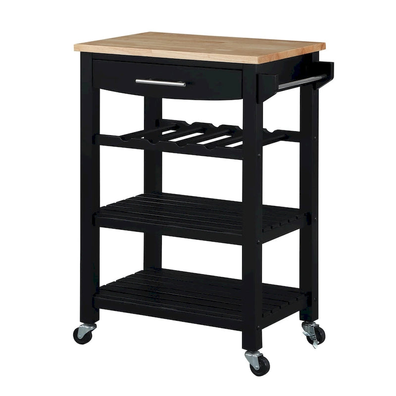 Carrello da Cucina a 4 Ripiani con Tagliere, Cassetto e Portabottiglie