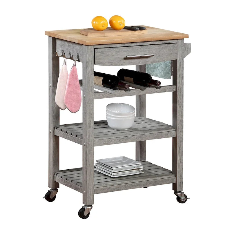Carrello da Cucina a 4 Ripiani con Tagliere, Cassetto e Portabottiglie