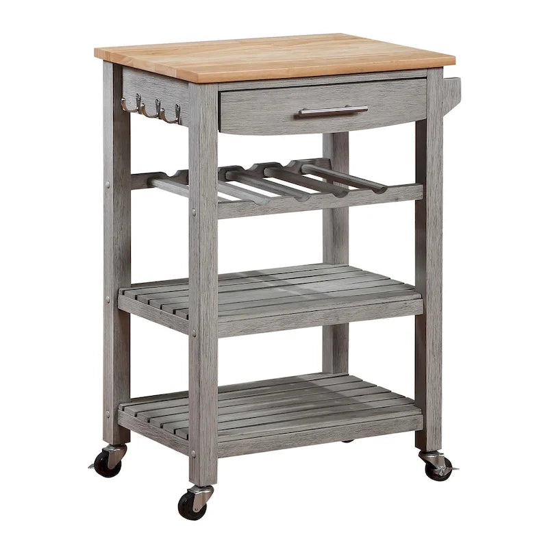 Carrello da Cucina a 4 Ripiani con Tagliere, Cassetto e Portabottiglie