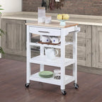 Carrello da Cucina a 4 Ripiani con Tagliere, Cassetto e Portabottiglie