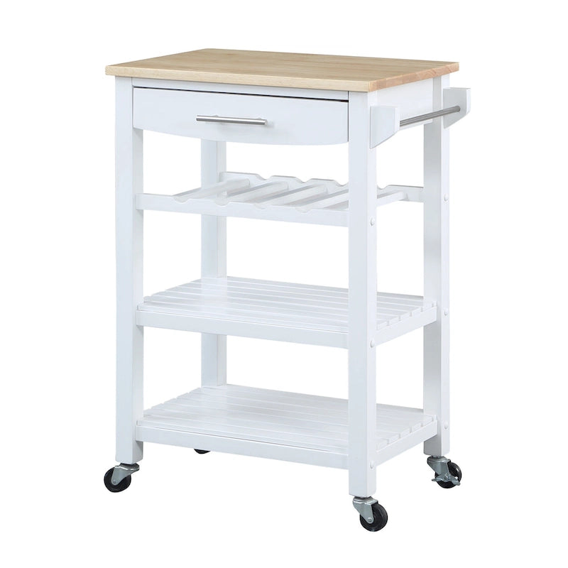 Carrello da Cucina a 4 Ripiani con Tagliere, Cassetto e Portabottiglie