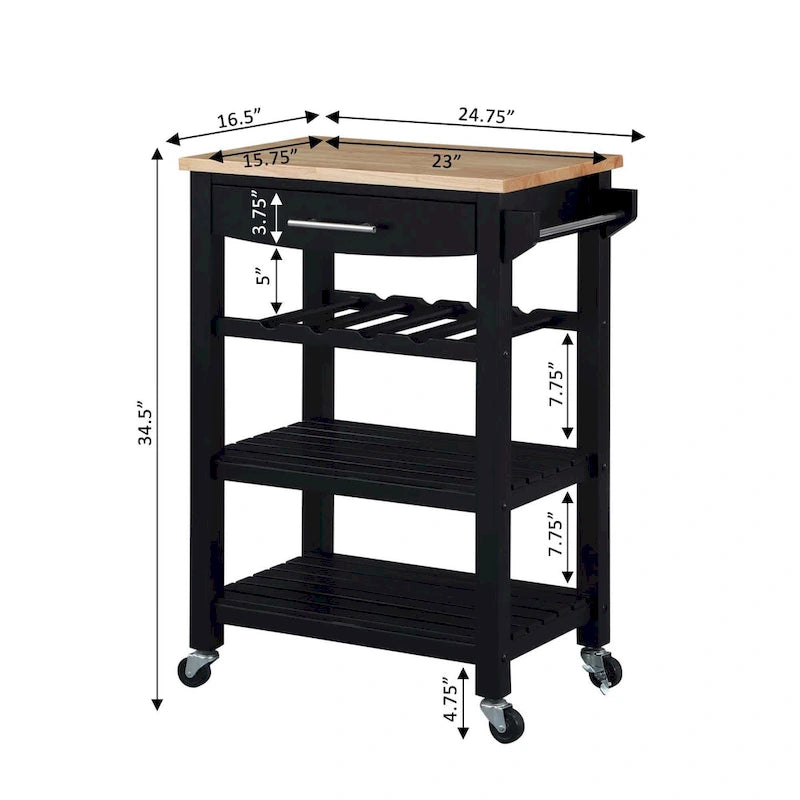 Carrello da Cucina a 4 Ripiani con Tagliere, Cassetto e Portabottiglie