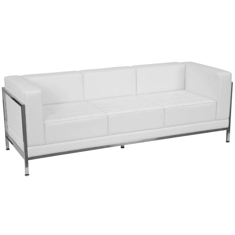 Divano modulare imbottito con seduta trapuntata e struttura in acciaio inossidabile, 79L x 28.75P x 27.25A