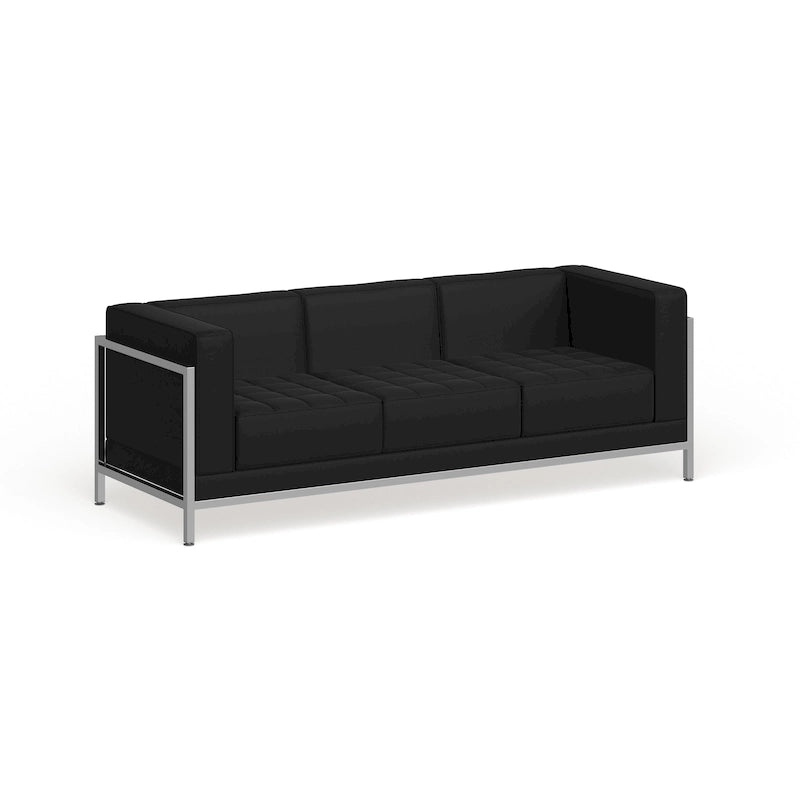 Divano modulare imbottito con seduta trapuntata e struttura in acciaio inossidabile, 79L x 28.75P x 27.25A