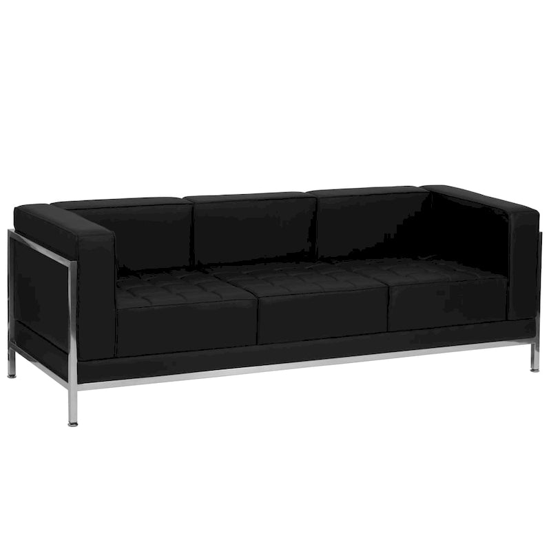 Divano modulare imbottito con seduta trapuntata e struttura in acciaio inossidabile, 79L x 28.75P x 27.25A