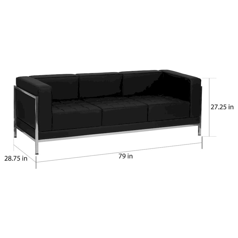 Divano modulare imbottito con seduta trapuntata e struttura in acciaio inossidabile, 79L x 28.75P x 27.25A