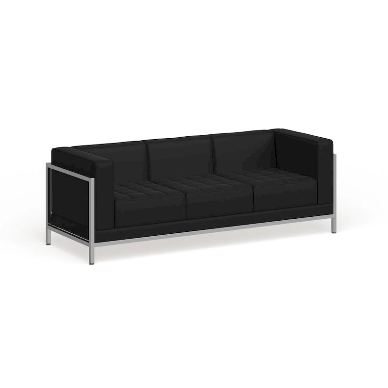 Divano modulare imbottito con seduta trapuntata e struttura in acciaio inossidabile, 79L x 28.75P x 27.25A