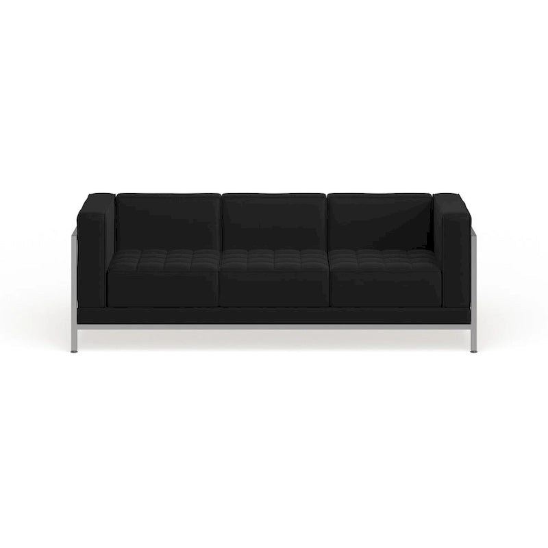 Divano modulare imbottito con seduta trapuntata e struttura in acciaio inossidabile, 79L x 28.75P x 27.25A
