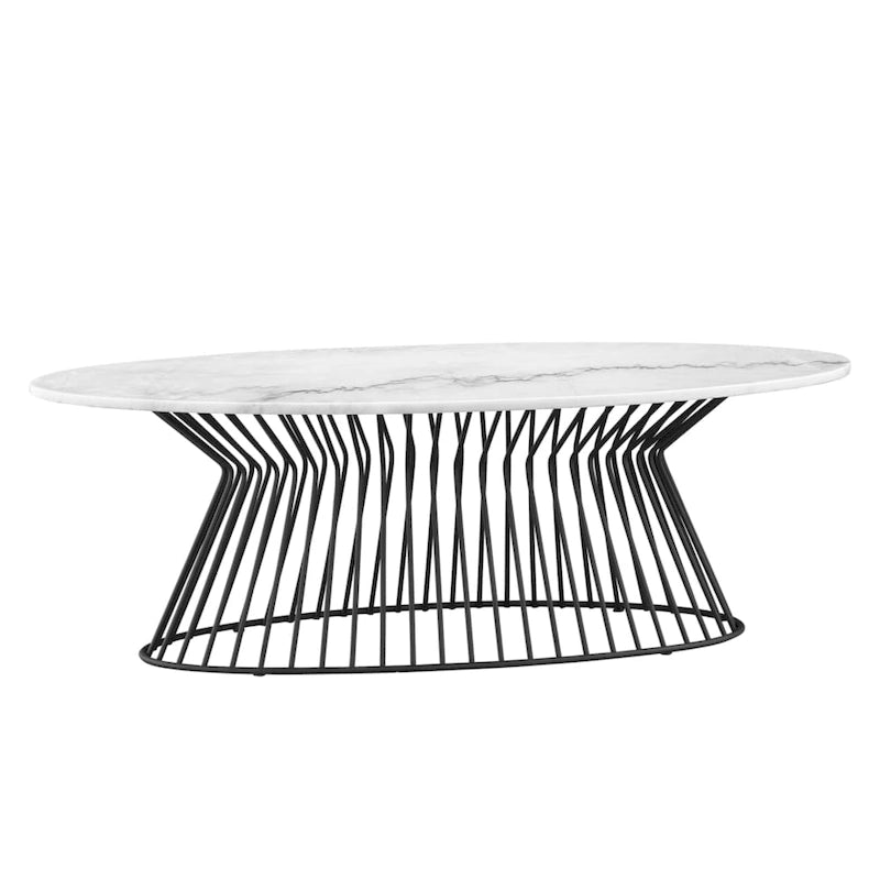 Tavolino con Struttura in Metallo Nero e Piano in Marmo Bianco