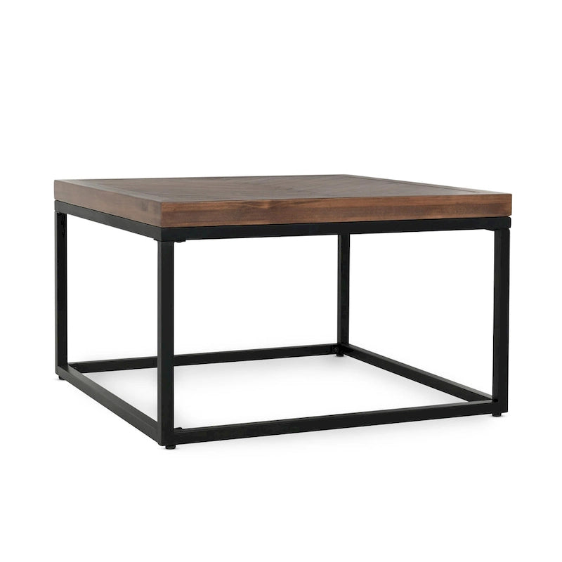 Tavolino da caffè quadrato con piano in legno a spina di pesce - 18Hx30Wx30P