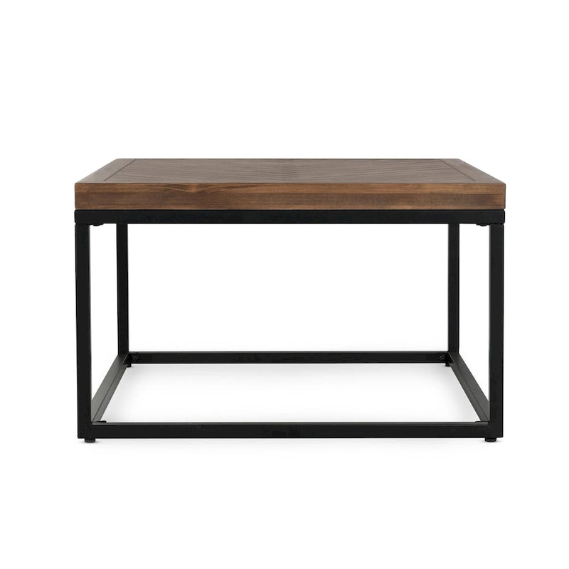Tavolino da caffè quadrato con piano in legno a spina di pesce - 18Hx30Wx30P
