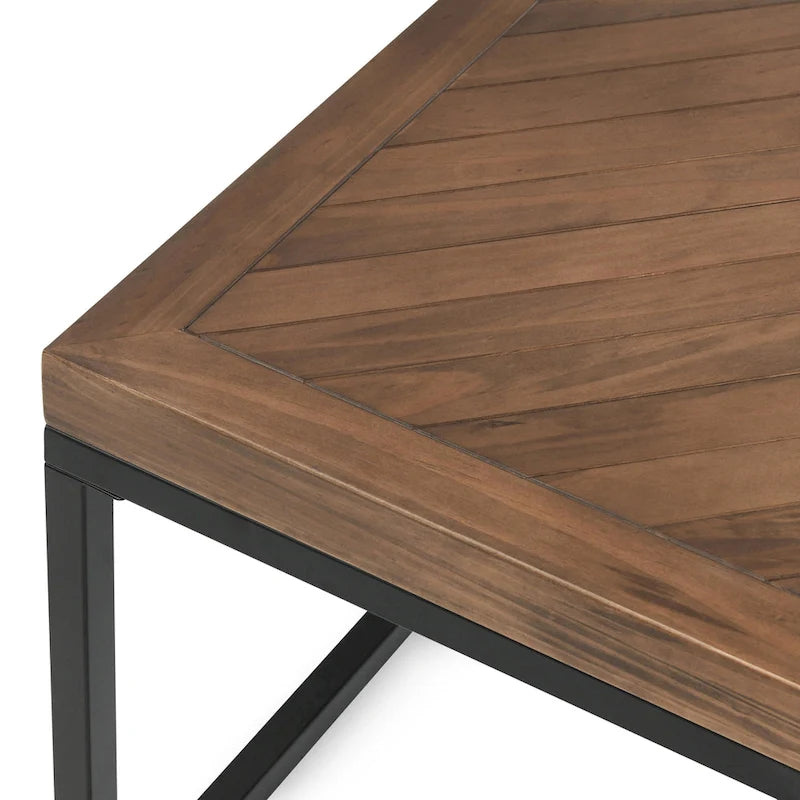 Tavolino da caffè quadrato con piano in legno a spina di pesce - 18Hx30Wx30P