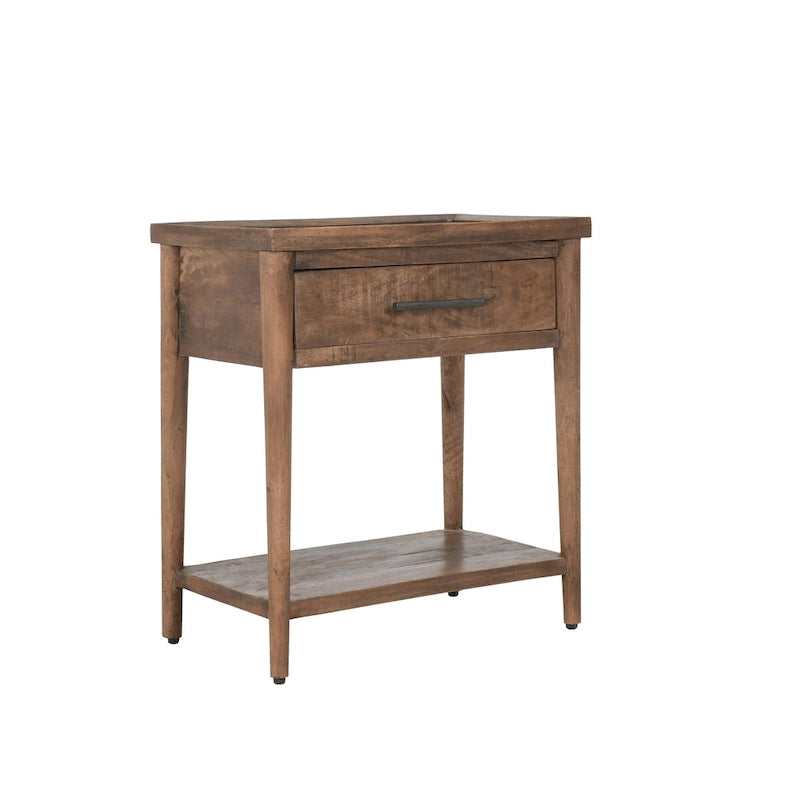 Tavolino finale a 1 cassetto in legno di mango marrone