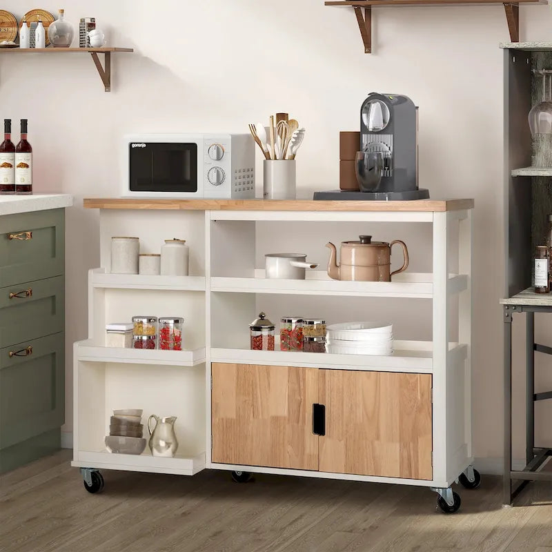 Carrello da cucina con piano in legno e cassetti