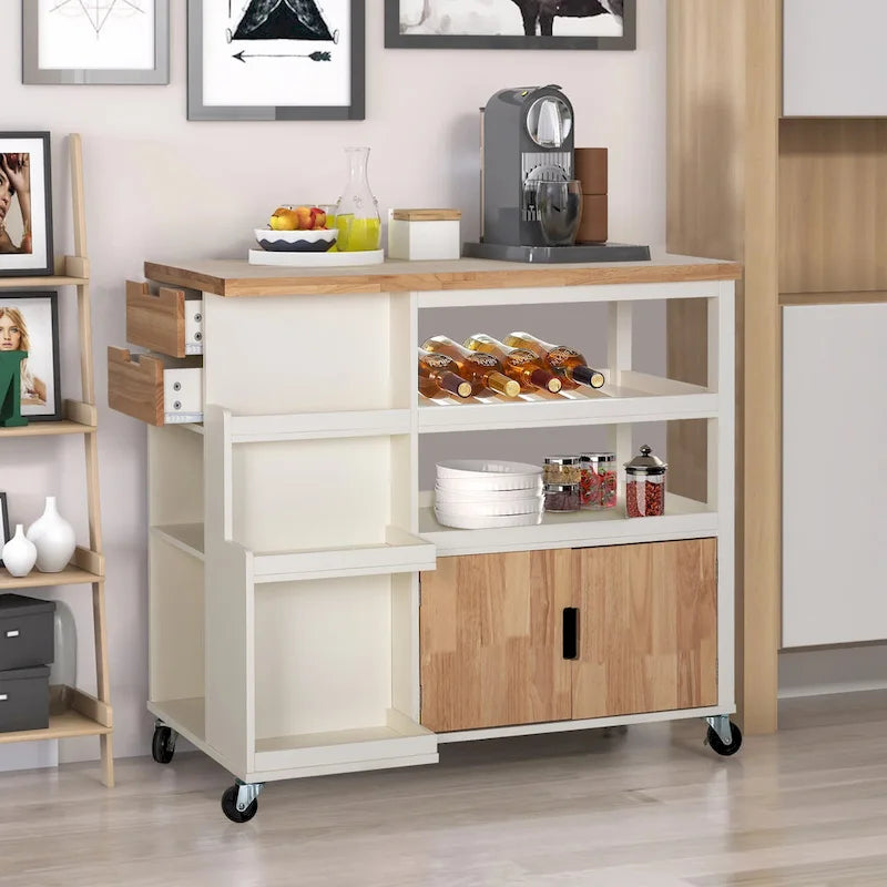 Carrello da cucina con piano in legno e cassetti