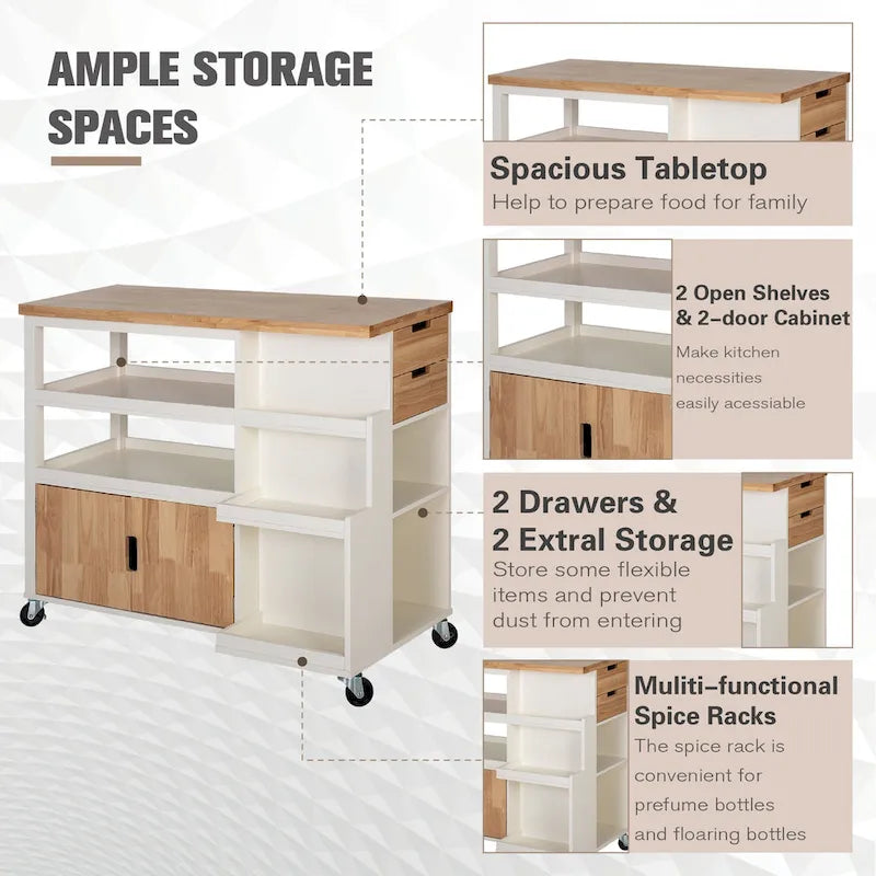 Carrello da cucina con piano in legno e cassetti