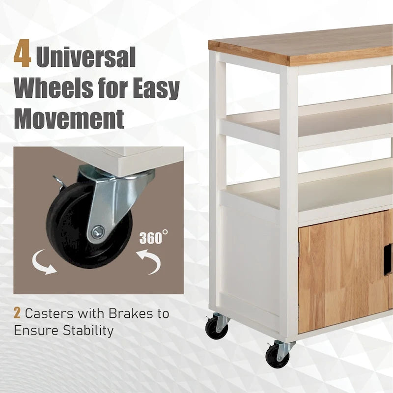 Carrello da cucina con piano in legno e cassetti