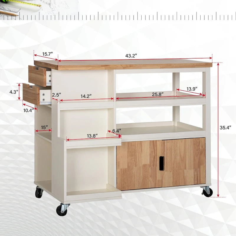Carrello da cucina con piano in legno e cassetti