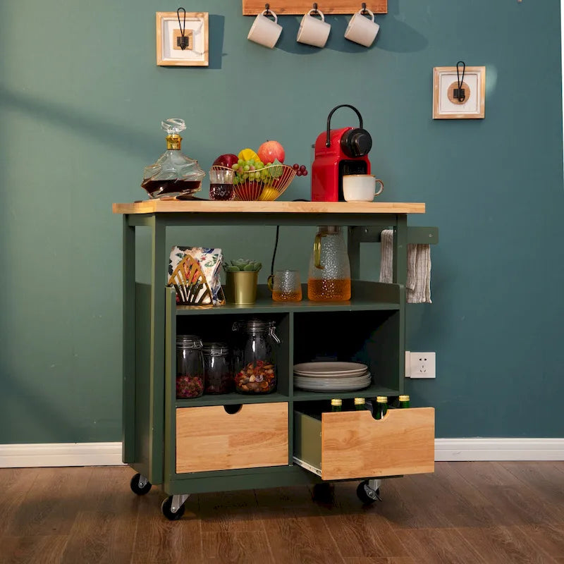 Carrello da cucina con piano in legno e cassetti