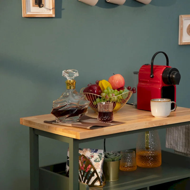 Carrello da cucina con piano in legno e cassetti