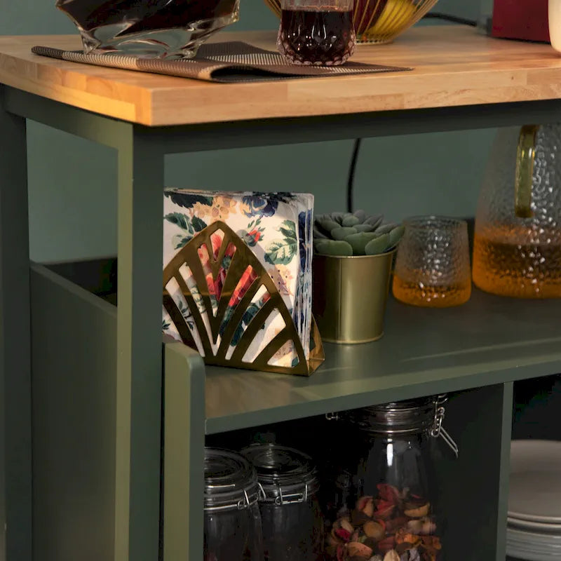 Carrello da cucina con piano in legno e cassetti