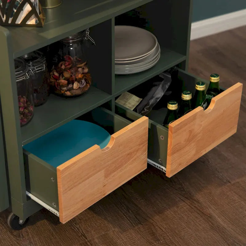 Carrello da cucina con piano in legno e cassetti