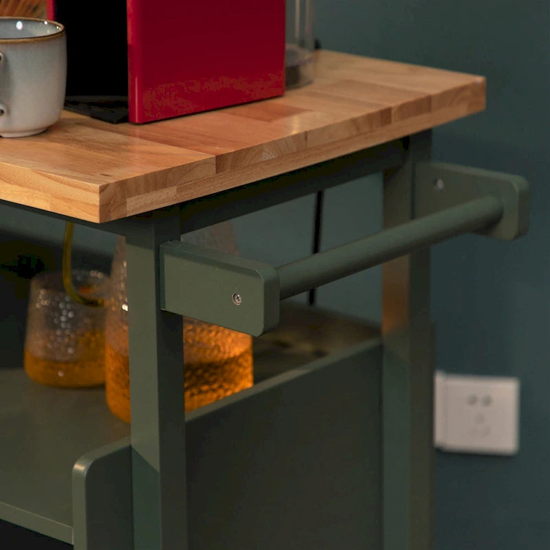 Carrello da cucina con piano in legno e cassetti