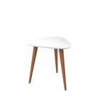 Tavolino triangolare con gambe divaricate in legno