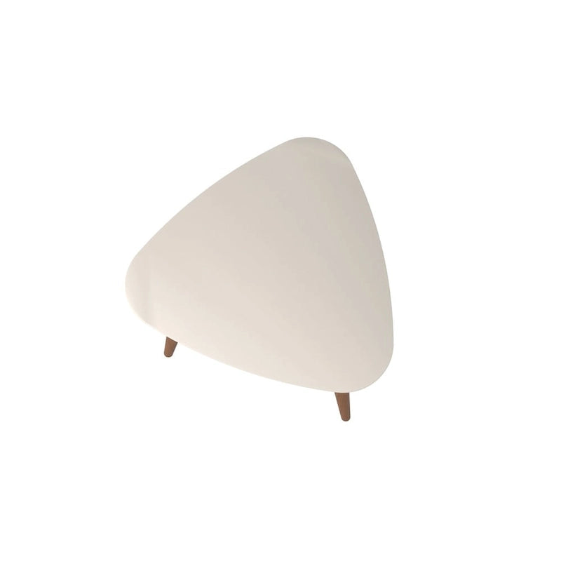Tavolino triangolare con gambe divaricate in legno