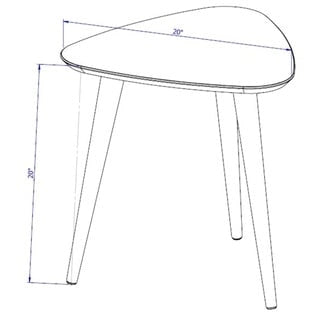 Tavolino triangolare con gambe divaricate in legno