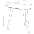 Tavolino triangolare con gambe divaricate in legno