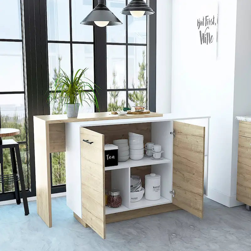 Sicilia Kitchen Island con 2 Ripiani Aperti, Armadio a Doppia Anta e 3 Ripiani Interni