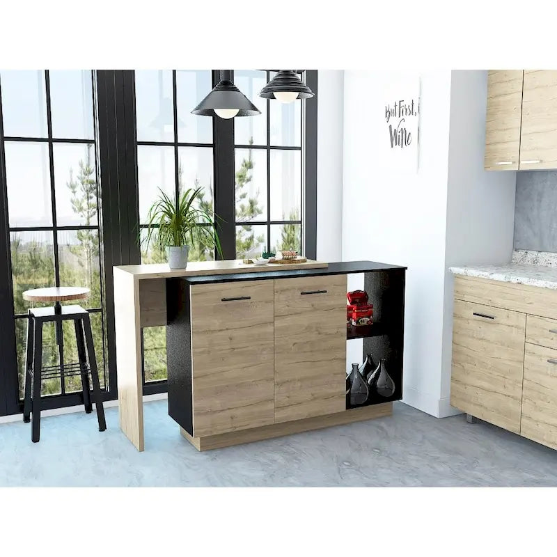 Sicilia Kitchen Island con 2 Ripiani Aperti, Armadio a Doppia Anta e 3 Ripiani Interni