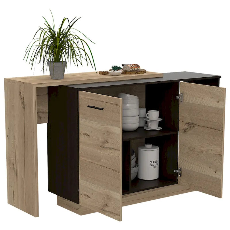 Sicilia Kitchen Island con 2 Ripiani Aperti, Armadio a Doppia Anta e 3 Ripiani Interni