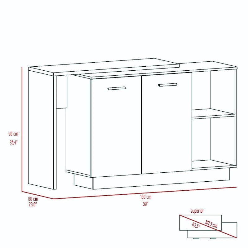 Sicilia Kitchen Island con 2 Ripiani Aperti, Armadio a Doppia Anta e 3 Ripiani Interni