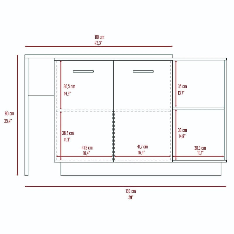 Sicilia Kitchen Island con 2 Ripiani Aperti, Armadio a Doppia Anta e 3 Ripiani Interni