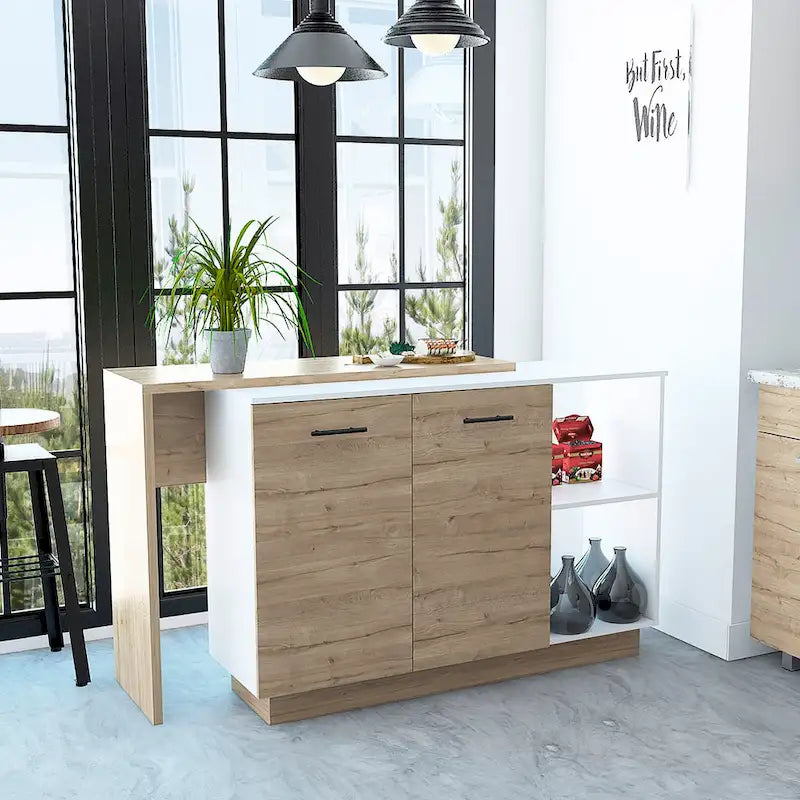 Sicilia Kitchen Island con 2 Ripiani Aperti, Armadio a Doppia Anta e 3 Ripiani Interni