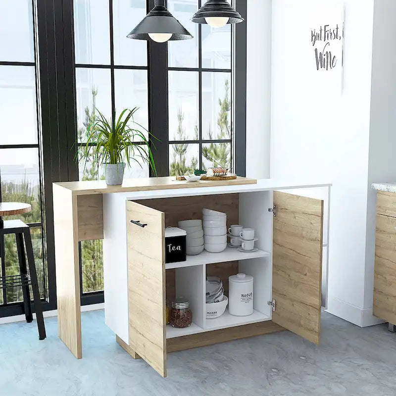 Sicilia Kitchen Island con 2 Ripiani Aperti, Armadio a Doppia Anta e 3 Ripiani Interni