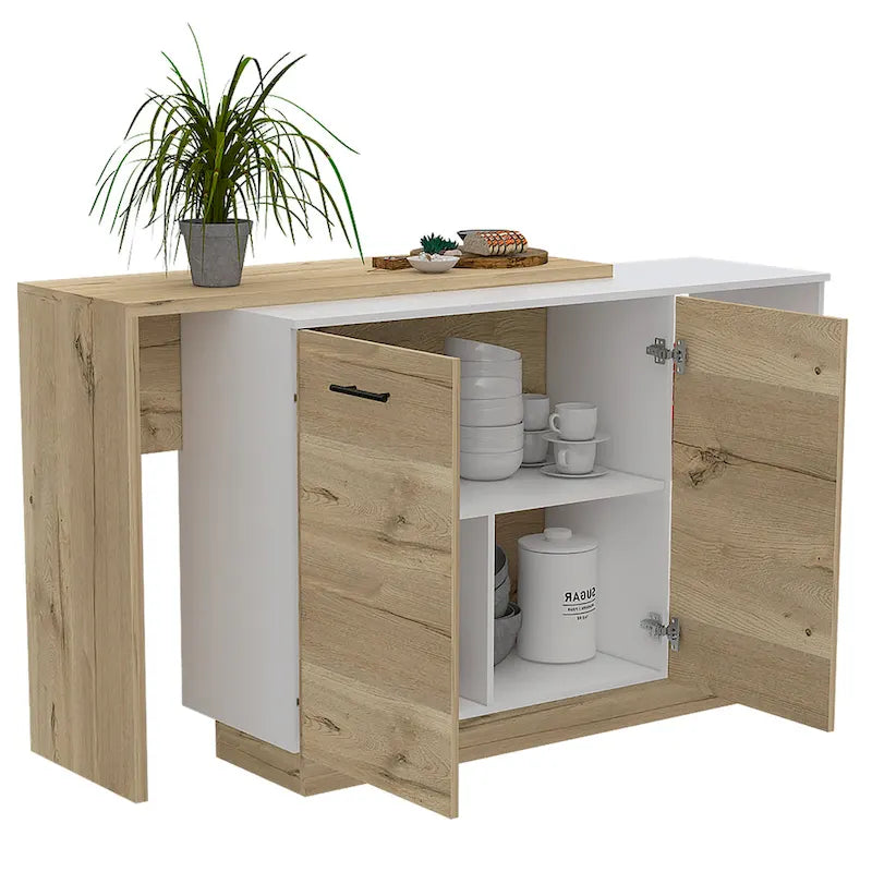 Sicilia Kitchen Island con 2 Ripiani Aperti, Armadio a Doppia Anta e 3 Ripiani Interni