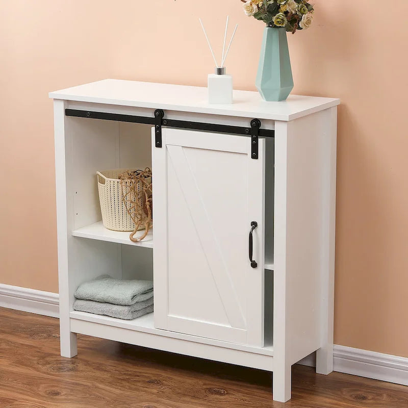 Mobiletto da bagno in legno MDF bianco con anta scorrevole