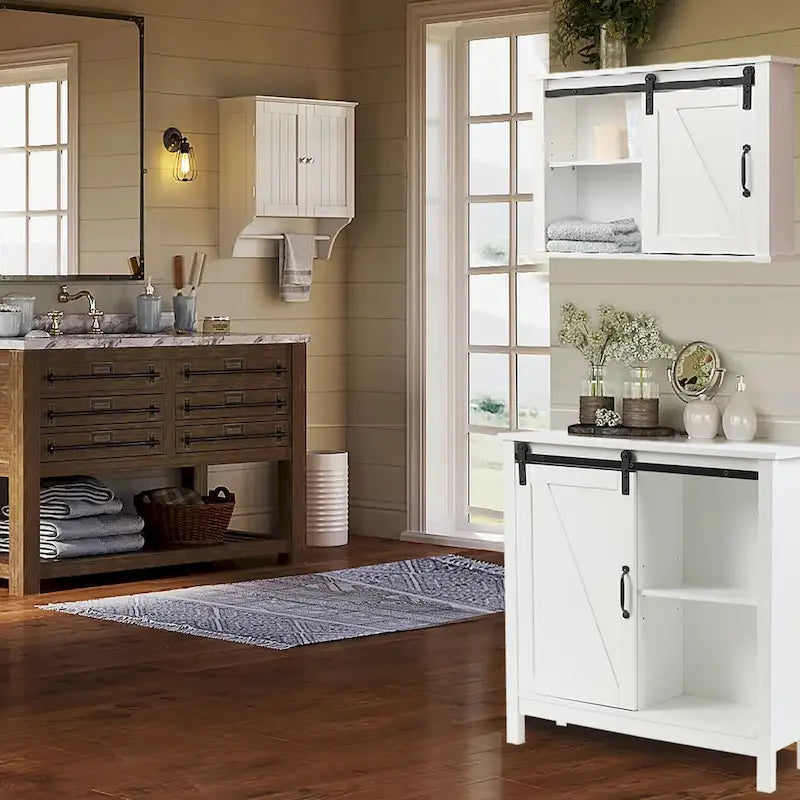 Mobiletto da bagno in legno MDF bianco con anta scorrevole
