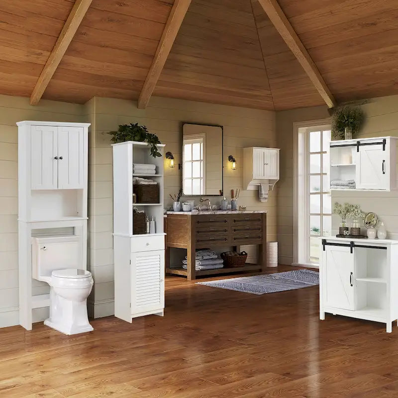 Mobiletto da bagno in legno MDF bianco con anta scorrevole
